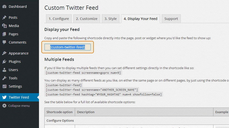 WordPress Twitter - Display your Feed Tab